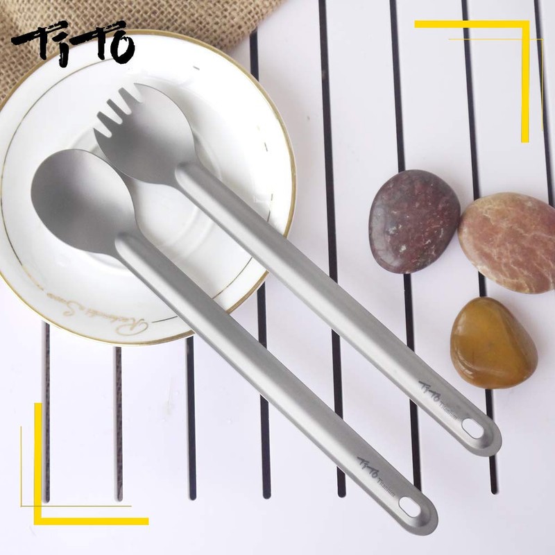 TITO Titanium Spork Longhandle Outdoor Travel Spoon Fork Portable Flatware