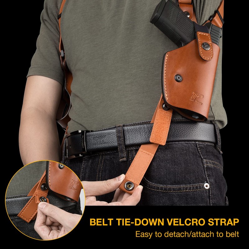 GUN & FLOWER Brown Leather Shoulder Holster Fits Glock 17/19,