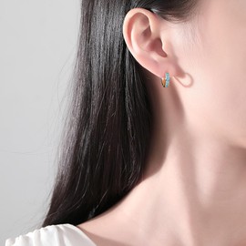 Blue Turquoise Hoop Earrings for Women 12mm Small Huggie Hoops Cartilage Earrings Hypoallergenic Simple Ear Jewelry Lightweight