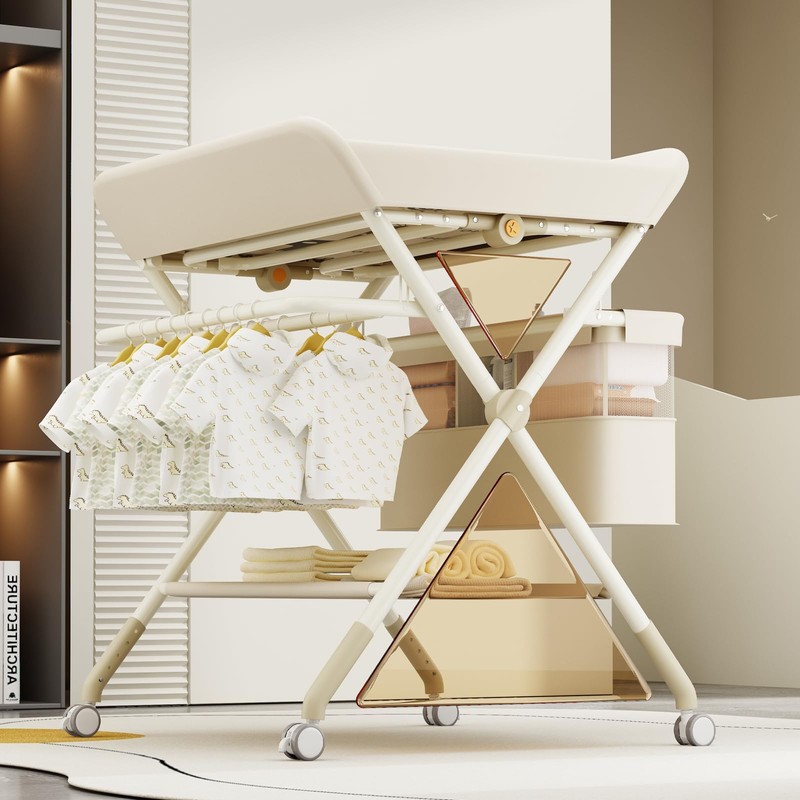QMHHRJT Changing Table, Portable Baby Changing Table with Wheels, Upgraded