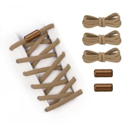 YELARXI No Tie Shoelaces Tieless Elastic Shoe Laces Replacement, 39" with 2 Metal Locks Buckles Fit for Adults Sneakers Canvas Shoes (3Pcs, Brown)