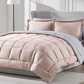 TRP 9-Piece 100% Microfiber 300 GSM Bed in a Bag Blush Pink Comforter Set | Modern Contemporary Reversible Solid Color Pattern | Luxury Bedding Sets Wrinkle-Free Fade-Resistant - California King Size