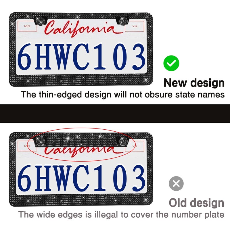 2 Pack Bling License Plate Frames Premium Sparkly License Plate