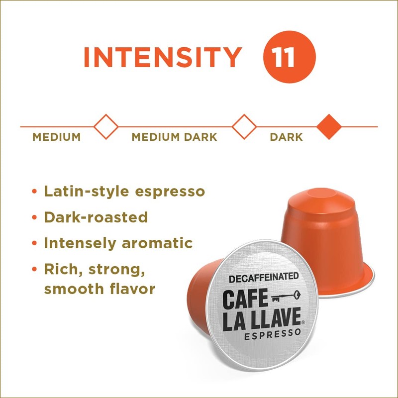 Cafe La Llave Decaf Latin Style Espresso Pods, Dark Roast,