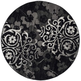 Safavieh Adirondack Collection ADR114A Floral Glam Damask Distressed Area Rug, 11' x 11' Round, Black / Silver