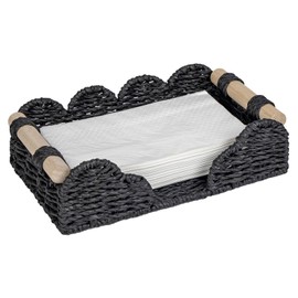 CubesLand Scalloped Napkin Holder for Bathroom Decor, Paper Rope Flat Napkin Dispenser Guest Towel Tray for Bathroom, Farmhouse Warm Napkin Holder for Table Dining Room Home Kitchen Decor, Black