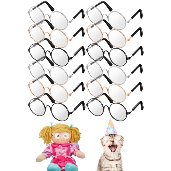 Lothee Mini Doll Glasses Metal Wire Rim Clear Eyewear Fabric Doll Dress up Eyeglasses Classic Retro Small Sunglasses for Crafts Dolls Pets Costume Cosplay (24 pair