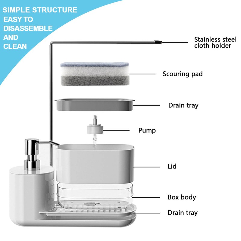 Kitchen Soap Dispenser Set with Tray and Sponge Holder, Dish