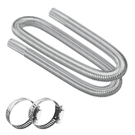 QKYS Diesel Heater Exhaust Pipe, 150CM/59" Stainless Steel Flexible Exhaust Tubing with 2 Hose Clamps, Inner Diameter 1 Inch Parking Air Heater Fuel Tank Diesel Gas Vent Hose for Diesel Air Heater