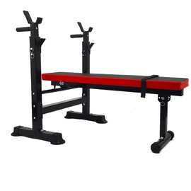 BalanceFrom Adjustable Folding Multifunctional Workout Station Adjustable Olympic Workout Bench with Squat Rack, Black/Red