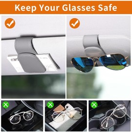 ZENSUKYE 2PCS Soporte para Gafas de Coche,Soporte Universal de Gafas de Sol de Visera de Coche, Clip Soporte Magnético de Anteojos de Sol, PU Cuero Pare Portagafas de Coche para Vasos,Tarjetas (Gris)