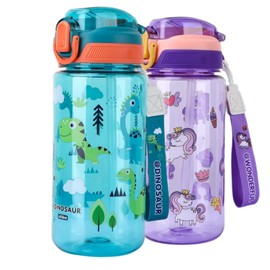 MHwan Trinkflasche Kinder, 600ml Süße Dinosaurier 100% Trinkflasche Auslaufsicher Kinder, BPA-frei, Robuste Langlebige Kinderflasche, Tragbare Stroh-Kinder Wasserflasche, Geeignet für Schule Reisen