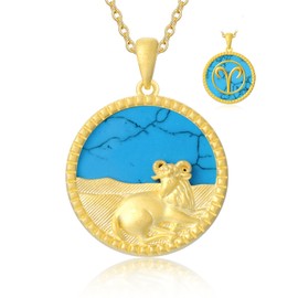 DOLIOX 925 Sterling Silver Aries Zodiac Necklaces Gifts for Women Turquoise Constellation Pendant 18K Gold Plated Jewelry Birthday Present