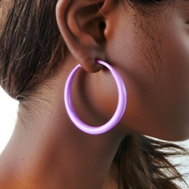 Purple Hoop Earrings for Women 1.97in Trendy 80s 90s Neon Earring Glossy Christmas Earring for Daughter Mom Purple Accessorie Costume Jewelry D-PL