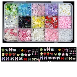 A Set Of Various Styles Of 3d Jewelry, Colorful Bow Nail Amulet And 3d Flower Amulet Set, Multi Color Mixed Shape Bow Nail Jewelry Resin Ornaments, A Variety Of Heart-Shaped Star Rose Cute Jewelry