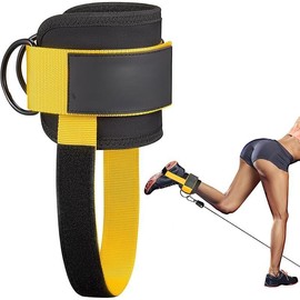 Ankle Strap for Cable Machine, Padded Adjustable Straps for Glute Workouts, Leg Extensions, & Hip Abductors - Color: Single-Yellow