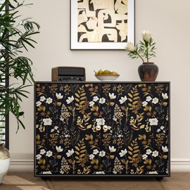 Black Gold Leaf Wallpaper Peel and Stick Dark Floral Contact Paper 17.4" x 393" Waterproof Self-Adhesive Vintage Wall Paper Wall Covering for Bedroom Countertop Desk Cabinets Decor Renter Friendly