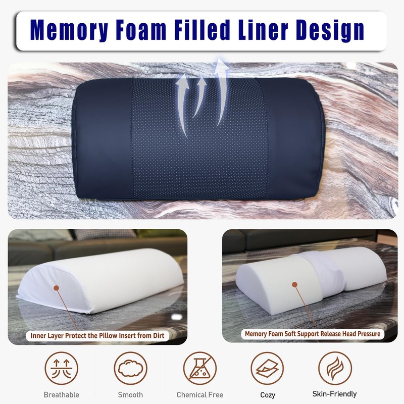 Breathable Perforated Leather Neck Pillow with Non-Slip Memory Foam, Adjustable