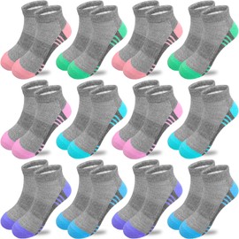 Bemeol Girls Socks 12 Pairs Kids Ankle Athletic Socks Cotton Sports Low Cut Socks(5-7 Years)