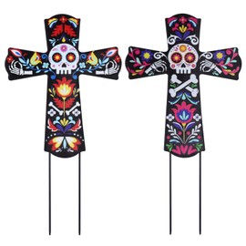 Hogardeck Dia de Los Muertos - Juego de 2 estacas decorativas de jardín con calavera de azúcar, decoración de metal para Halloween, para jardín, céspe