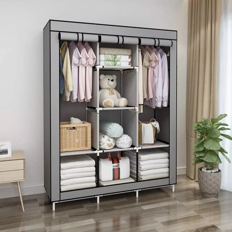 Yuqing Closet Armable Ropero Rack Guardaropa Recamara Organizacion Color Gris