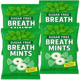 Sugar Free Wintergreen Breath Mints Hard Candy 4 Bags (2.75 oz Each) - Individually Wrapped, Refreshing Fresh Taste