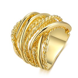 Aprilery Two-Tone Statement Rings for Women Intertwined Criss Cross Design Wide Ring Cocktail Jewelry Ring Fashion Gift (Gold, 8)
