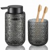 Grey Glass Bathroom Liquid soap Dispenser and Toothbrush Holder Set