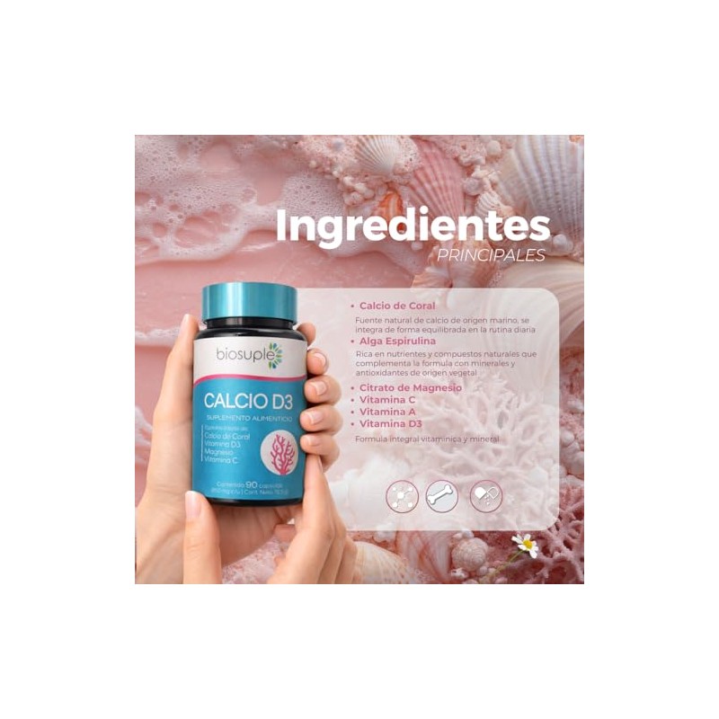 BIOSUPLE | Calcio de Coral con Magnesio y Vitaminas A,