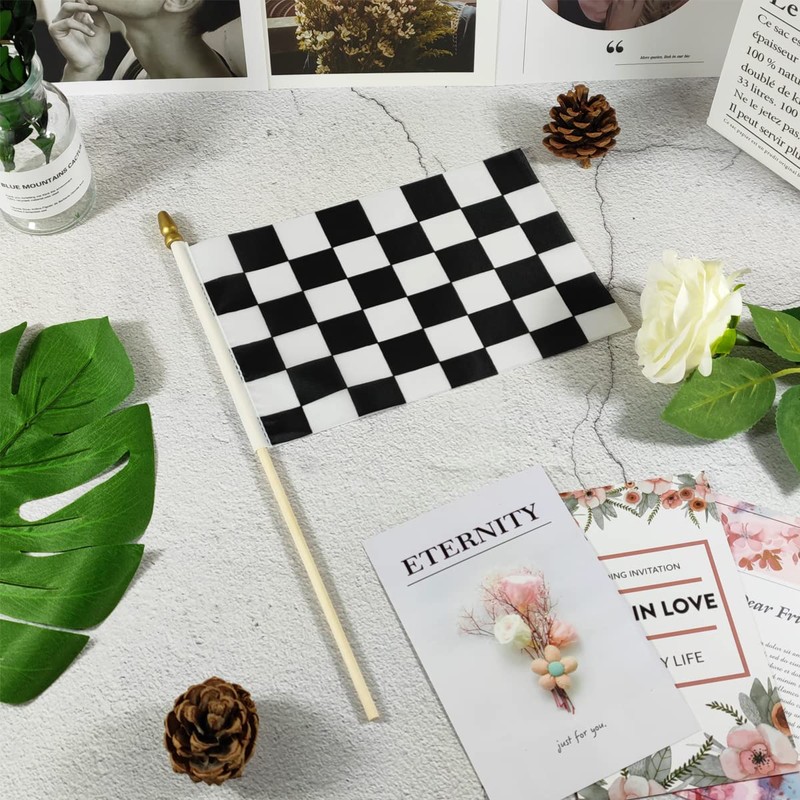 Newperlite Checkered Black and White Racing Stick Flag Small Mini