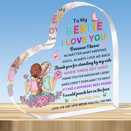 JMIMO Bestie Gifts Friendship Gifts for Women Best Friends Bestie, Funny Transparent Heart Shaped Acrylic Plaque Christmas Birthday Gifts for Bestie, Sister, Friends