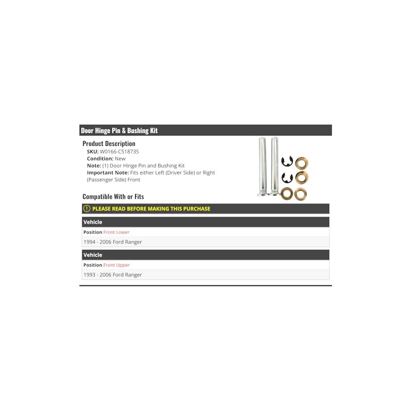 Front Door Hinge Pin and Bushing Kit - Compatible with