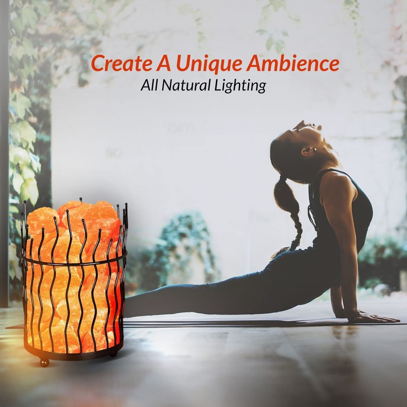 Himalayan Glow Pillar style Salt Basket Lamp with salt chunks,