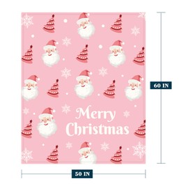 Neatee Living Christmas Decorative Throw Blanket Cute Pink Santa Claus Blanket Xmas Winter Holiday Blanket for Couch Sofa Bed Soft Lightweight Fuzzy Plush Fleece Lap Blankets and Throws 50x60