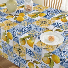 SASTYBALE Summer Lemon Tablecloth Mediterranean Tile Table Cloth, Washable Water Resistant Rectangular Italian Themed Decor Table Cover for Party/Picnic/Indoor/Outdoor (Rectangle, 52" x 70", Blue)