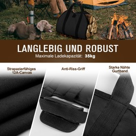 Goture Firewood Bag 99 x 48 cm Firewood Bag with Handles Robust 12A Canvas Firewood Carrier for Firewood Stove Indoor Outdoor Camping Trip (Black)