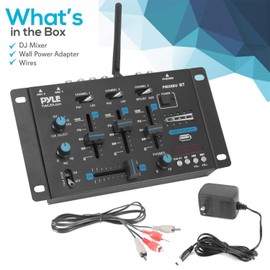 Pyle Wireless DJ Audio Mixer - 3 Channel Bluetooth Compatible DJ Controller Sound Mixer, Mic-Talkover, USB Reader, Dual RCA Phono/Line In, Microphone Input, Headphone Jack, Black - PMX8BU