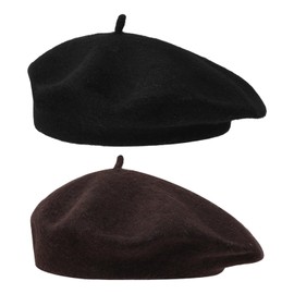 2 Pieces of Berets, Women's Berets, Women's Solid Color Winter Hats, Dome Painter's Hats, Fashionable Headwear, Suitable for Gatherings, Parties, Daily Wear (56-58cm) Black, Brown