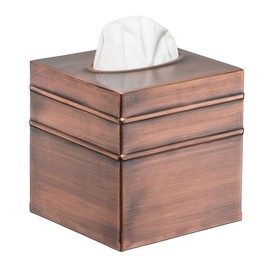 Monarch Abode 10627 Border Embossed Tissue Box Square Cover Holder and Dispenser, Metal Dresser Accessories for Home and Office Bathroom Decor Vanity, Decorative Tissue Box Holder, Antique Copper