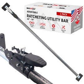 BoxerTool Ratcheting Utility Cargo Bar Adjustable 40”– 70” Non-Slip Swivel - Secure and Stable for Pickup Trucks, SUV, Van, Small Trailer, Cars – Storage Organizer - Truck Bed Divider - Ratcheting Bar