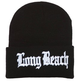 Gravity Threads Long Beach Old English Cuffed Black Beanie