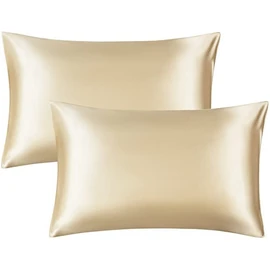 Silky Pillowcases Set for Hair - Pillowcase Covers with Envelope Closure - Cool and Easy to Wash - Pillowcase Set of 2 - Pillow Cover Only Without Insert (Champagne, Queen(20"x30"))