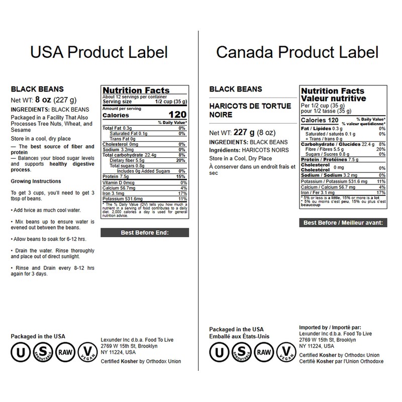 Food to Live Black Turtle Beans, 8 Ounces Whole Dried