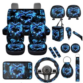 WUYOJUXA Neon Dolphin Car Seat Covers Full Set for Men Women 17 Pcs Universal Headrest Covers Hanging Trash Bin Blue Dolphin Car Interior Accessories Set Keychains Armrest Pad,Fit for Most Truck SUV