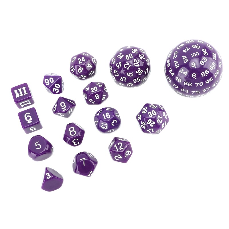 15pcs Polyhedral Dice Set 3 to 100 Sides Complete Polyhedral