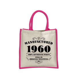 65th Birthday Tote Bag Gifts for Women - Cotton Jute Shoulder Bag, Reusable Bags for Shopping, Gift bags, Book Bag, Travel Bag, Shopper Bags - Manufactured 1960 - FUCH-S