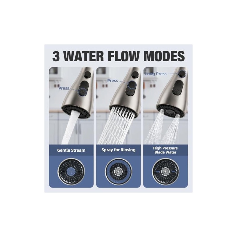 Kitchen Faucet Head Replacement, 3-Function Pull Down Spray Head with