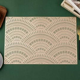 Hosoncovy Decorative Placemats Set of 4,Bohemia Placemats Dining Table Place Mats Heat Resistant Non-slip Dining Placemats Reusable Table Mats for Home Kitchen (Gold)