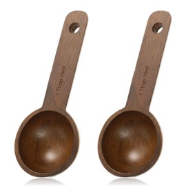 2 PCS Coffee Scoop, Natural Wooden Tablespoon Measuring Spoon (15ml)
