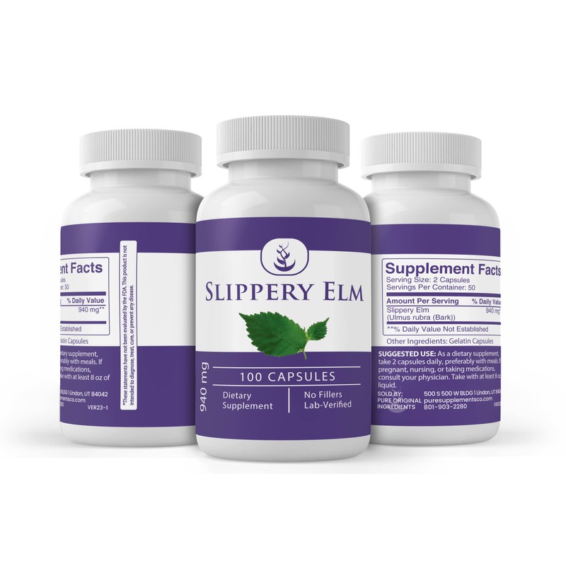 PURE ORIGINAL INGREDIENTS Slippery Elm, (100 Capsules) Always Pure, No